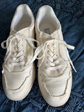 MIA Cream Canvas Sneakers with Frayed Edge Detail